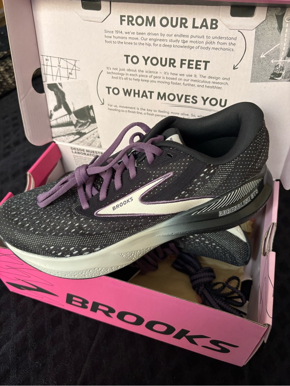 Brooks Women's Adrenaline GTS Running Shoe - Black with Purple Laces